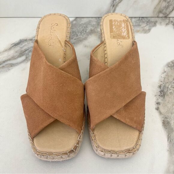 SPLENDID Britt Square Toe Cross Strap Espadrille Wedge in Brown Suede Size 10 - Picture 6 of 14